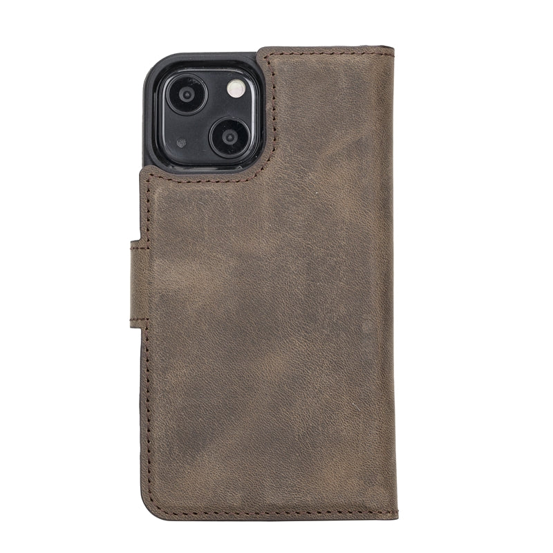 iPhone 13 Mini Mocha Leather Detachable 2-in-1 Wallet Case with Card Holder and MagSafe - Hardiston - 4