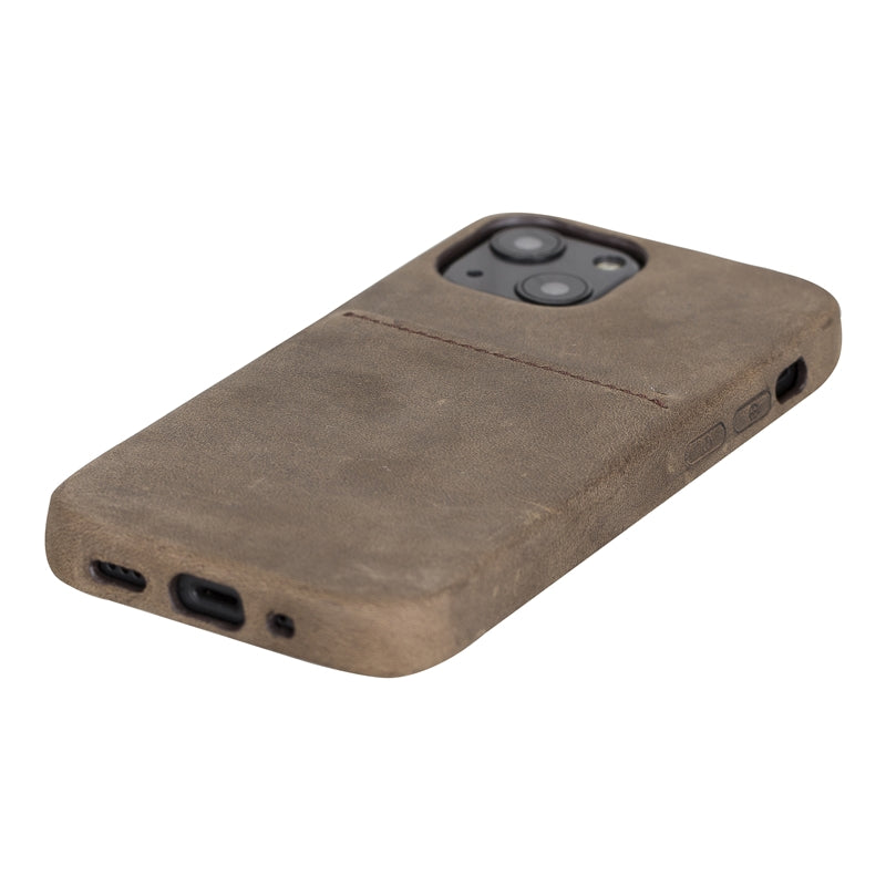 iPhone 13 Mini Mocha Leather Snap-On Case with Card Holder - Hardiston - 6