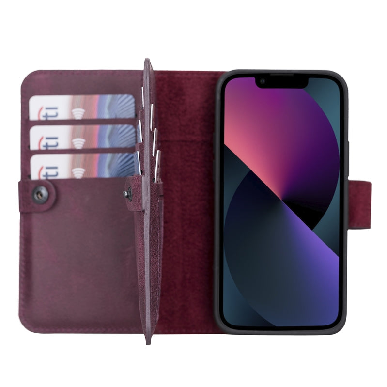 iPhone 13 Mini Purple Leather Detachable Dual 2-in-1 Wallet Case with Card Holder and MagSafe - Hardiston - 1