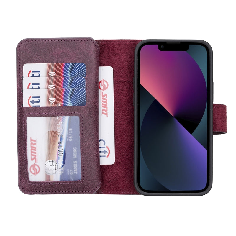 iPhone 13 Mini Purple Leather Detachable Dual 2-in-1 Wallet Case with Card Holder and MagSafe - Hardiston - 2