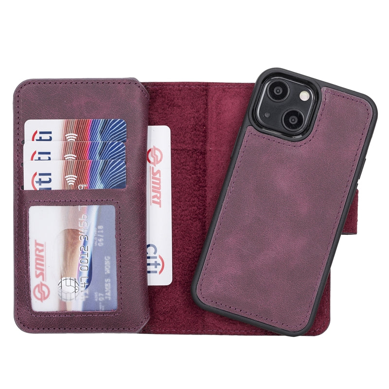 iPhone 13 Mini Purple Leather Detachable Dual 2-in-1 Wallet Case with Card Holder and MagSafe - Hardiston - 4