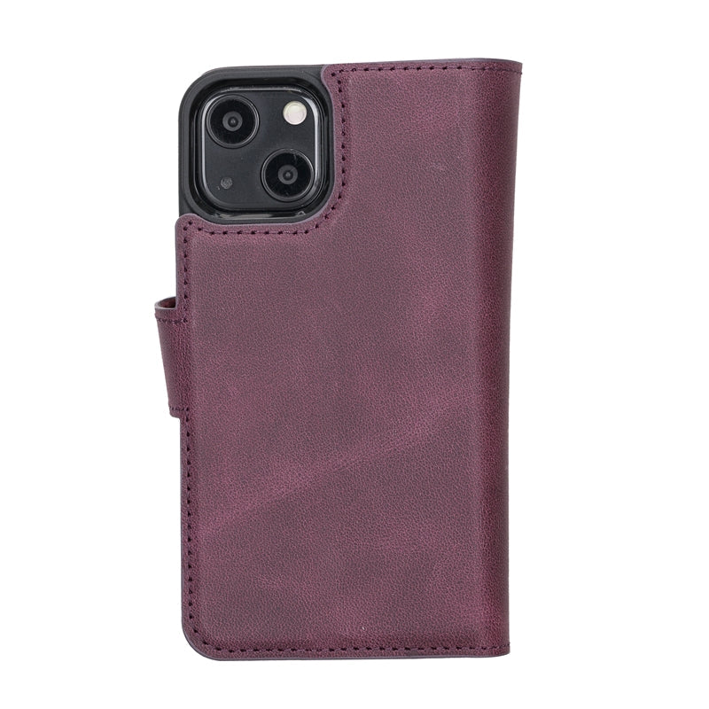 iPhone 13 Mini Purple Leather Detachable Dual 2-in-1 Wallet Case with Card Holder and MagSafe - Hardiston - 6