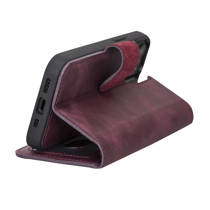 iPhone 13 Mini Purple Leather Detachable 2-in-1 Wallet Case with Card Holder and MagSafe - Hardiston - 7