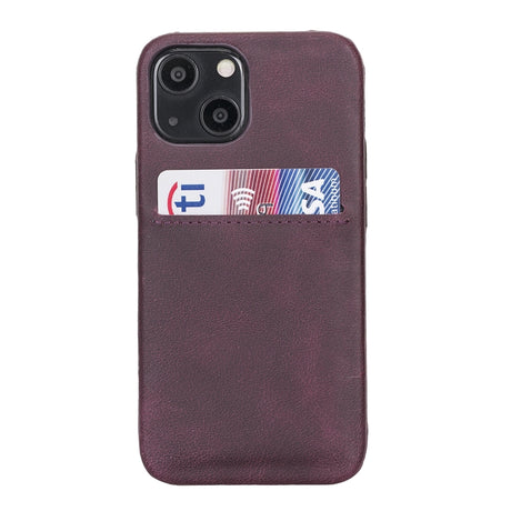 iPhone 13 Mini Purple Leather Snap-On Case with Card Holder - Hardiston - 1