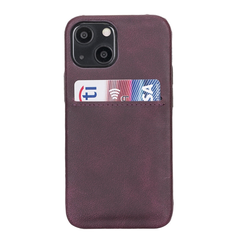 iPhone 13 Mini Purple Leather Snap-On Case with Card Holder - Hardiston - 1