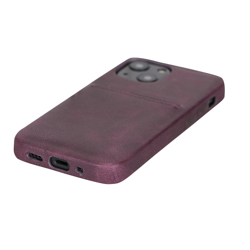 iPhone 13 Mini Purple Leather Snap-On Case with Card Holder - Hardiston - 5