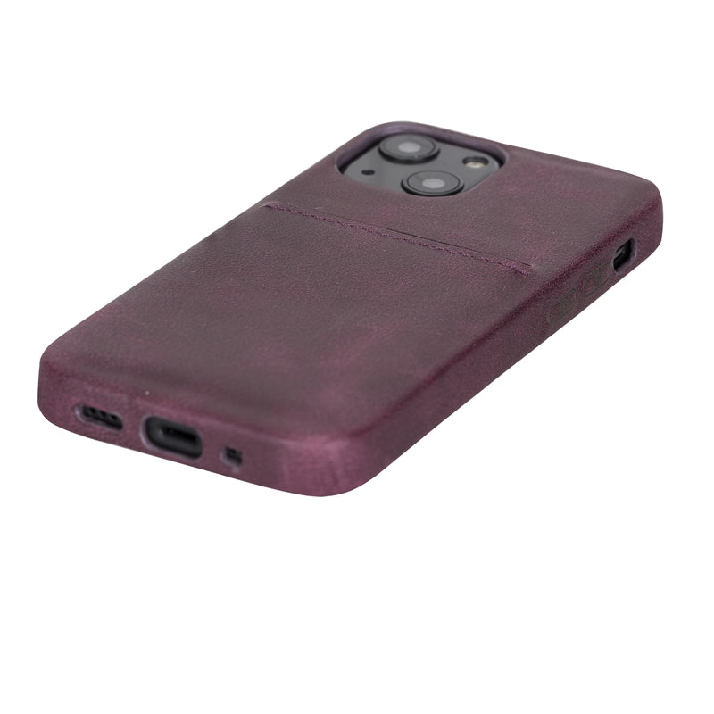 iPhone 13 Mini Purple Leather Snap-On Case with Card Holder - Hardiston - 6