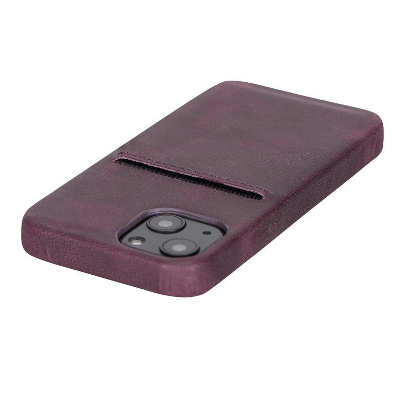 iPhone 13 Mini Leather Snap On Card Holder Case with Back Strap - Hardiston