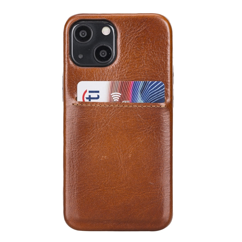iPhone 13 Mini Russet Leather Snap-On Case with Card Holder - Hardiston - 1