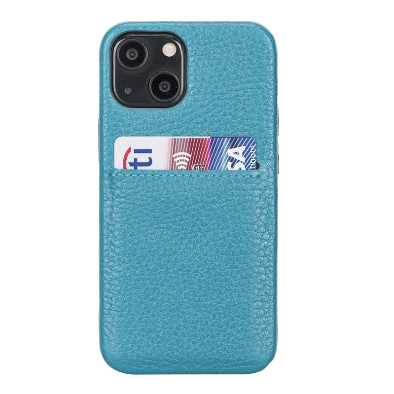 iPhone 13 Mini Turquoise Leather Snap-On Case with Card Holder - Hardiston - 1