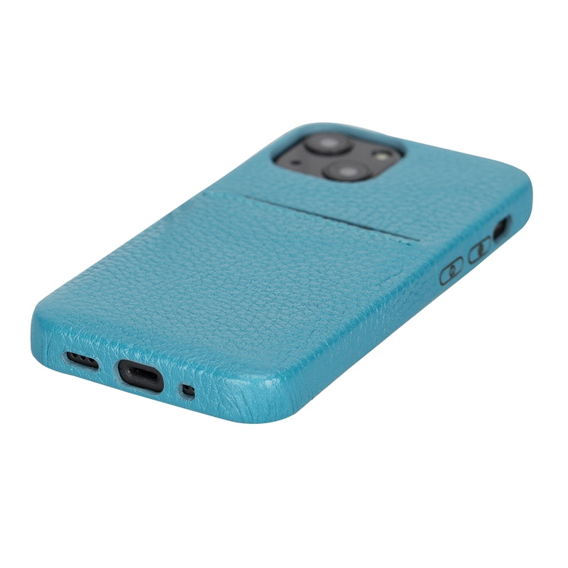 iPhone 13 Mini Turquoise Leather Snap-On Case with Card Holder - Hardiston - 5