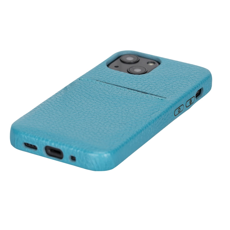 iPhone 13 Mini Turquoise Leather Snap-On Case with Card Holder - Hardiston - 6