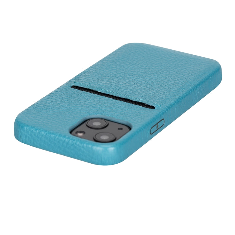 iPhone 13 Mini Turquoise Leather Snap-On Case with Card Holder - Hardiston - 7