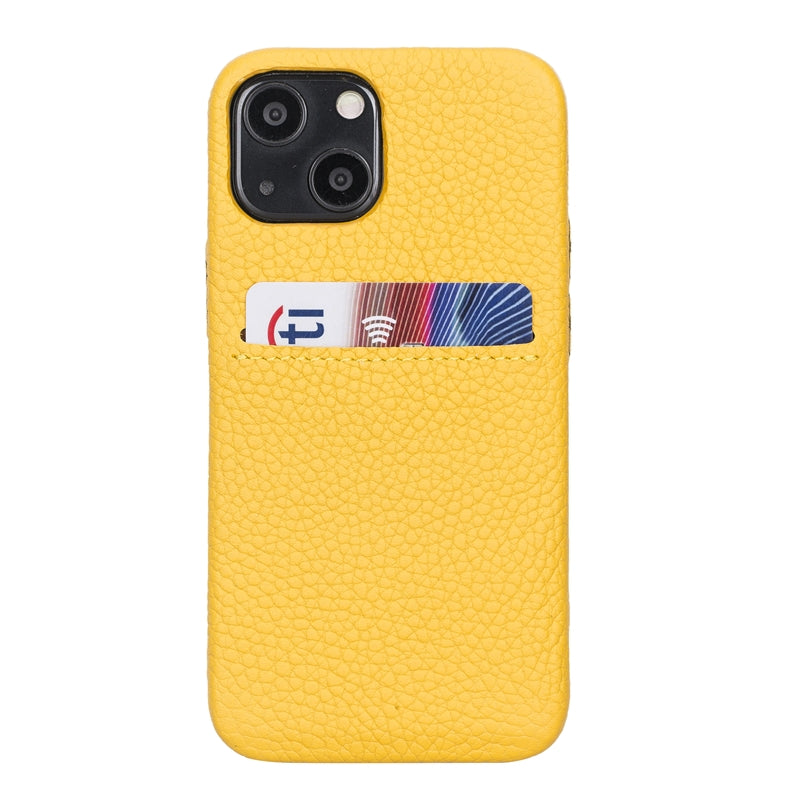 iPhone 13 Mini Yellow Leather Snap-On Case with Card Holder - Hardiston - 1