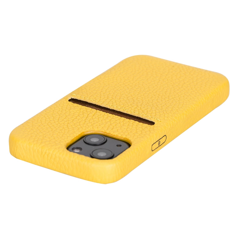 iPhone 13 Mini Yellow Leather Snap-On Case with Card Holder - Hardiston - 7