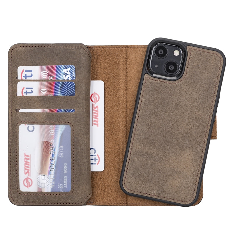iPhone 13 Mocha Leather Detachable Dual 2-in-1 Wallet Case with Card Holder and MagSafe - Hardiston - 4
