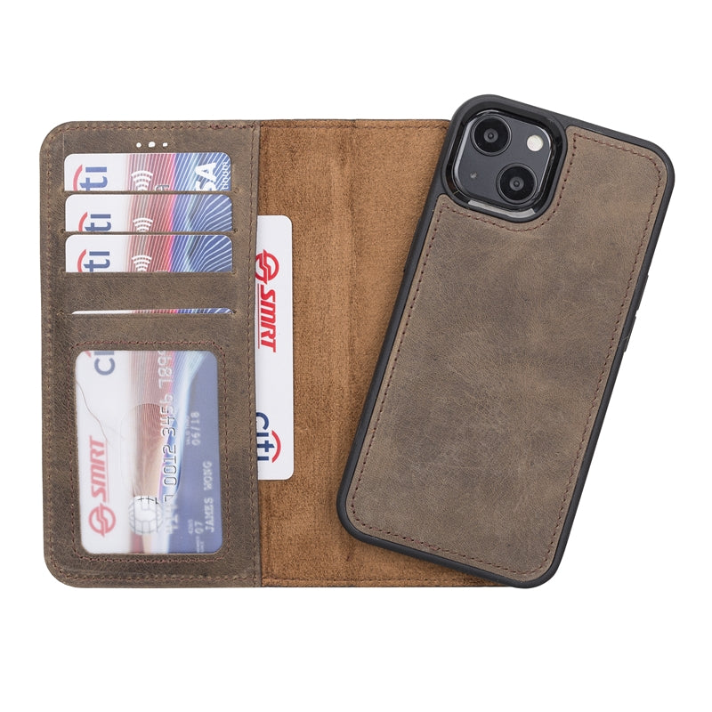 iPhone 13 Mocha Leather Detachable 2-in-1 Wallet Case with Card Holder and MagSafe - Hardiston - 2