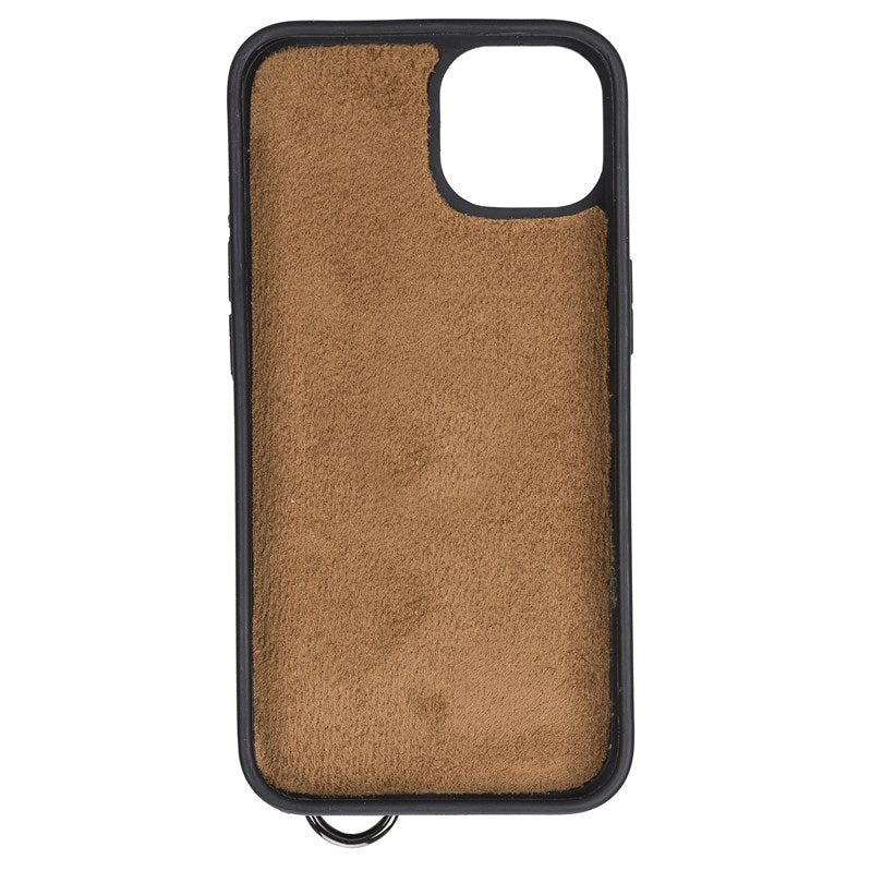 iPhone 13 Mocha Leather Snap-On Card Holder Case with Back Strap - Hardiston - 4
