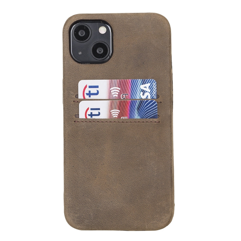 iPhone 13 Mocha Leather Snap-On Case with Card Holder - Hardiston - 1