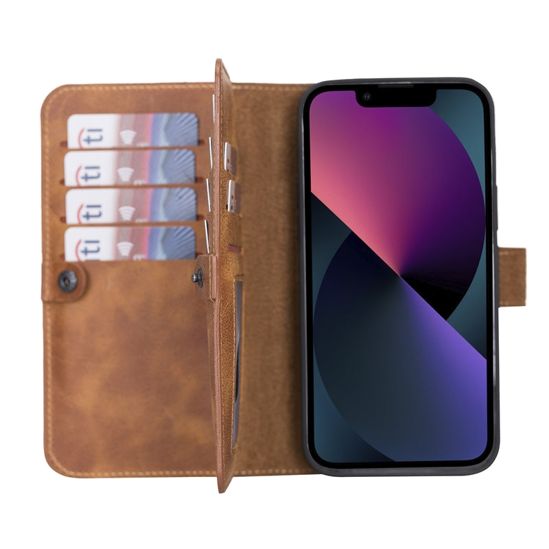 iPhone 13 Pro Amber Leather Detachable Dual 2-in-1 Wallet Case with Card Holder and MagSafe - Hardiston - 1