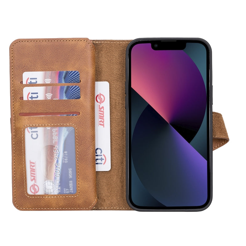 iPhone 13 Pro Amber Leather Detachable Dual 2-in-1 Wallet Case with Card Holder and MagSafe - Hardiston - 2