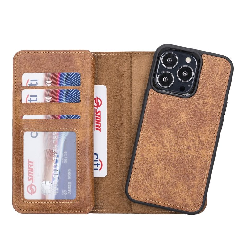 iPhone 13 Pro Amber Leather Detachable Dual 2-in-1 Wallet Case with Card Holder and MagSafe - Hardiston - 4