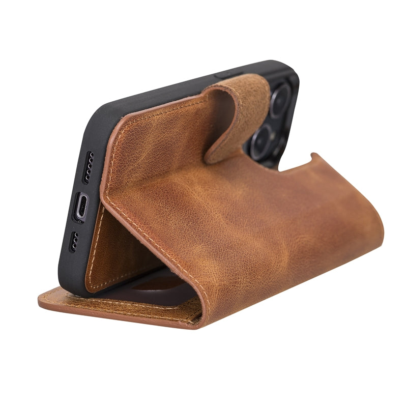 iPhone 13 Pro Amber Leather Detachable 2-in-1 Wallet Case with Card Holder and MagSafe - Hardiston - 7