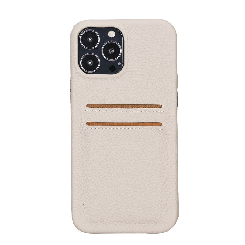 iPhone 13 Pro Beige Leather Snap-On Case with Card Holder - Hardiston - 2