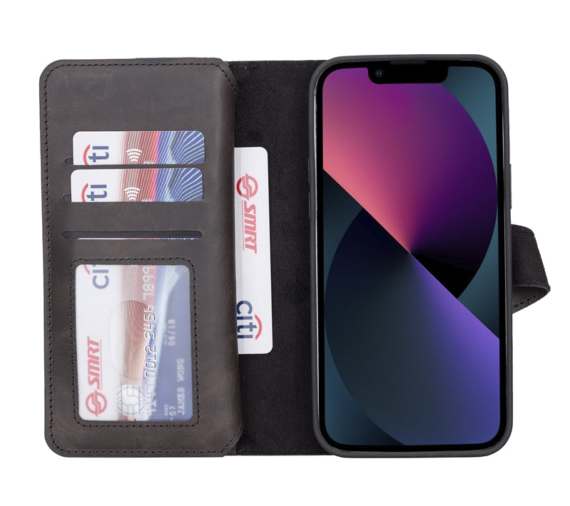 iPhone 13 Pro Black Leather Detachable Dual 2-in-1 Wallet Case with Card Holder and MagSafe - Hardiston - 2