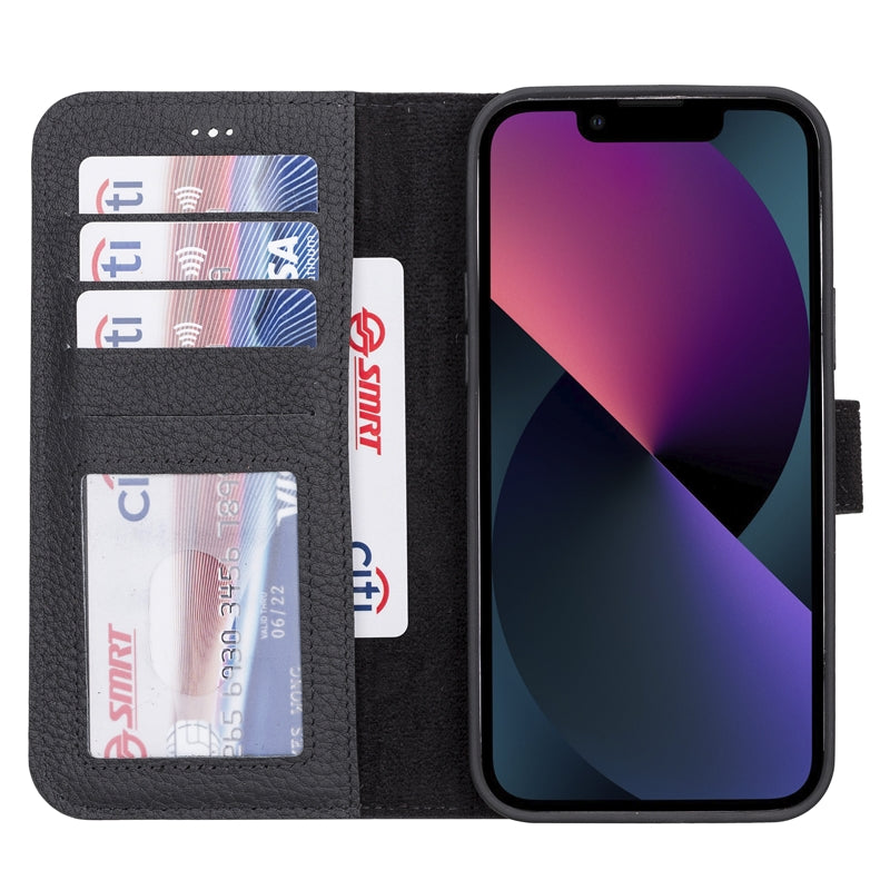 iPhone 13 Pro Black Leather Detachable 2-in-1 Wallet Case with Card Holder and MagSafe - Hardiston - 1