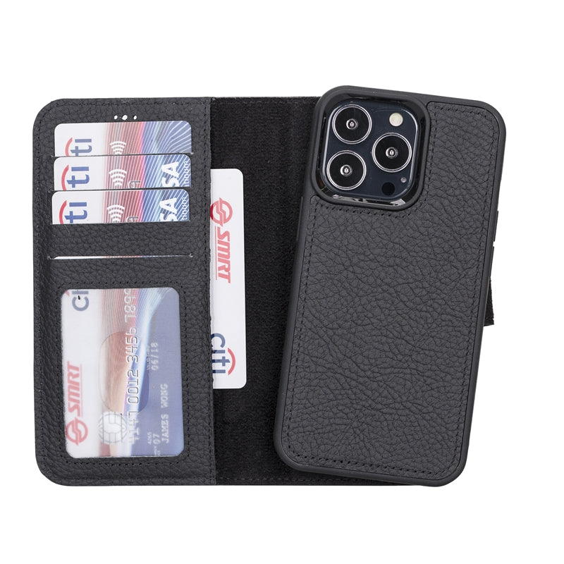 iPhone 13 Pro Black Leather Detachable 2-in-1 Wallet Case with Card Holder and MagSafe - Hardiston - 2