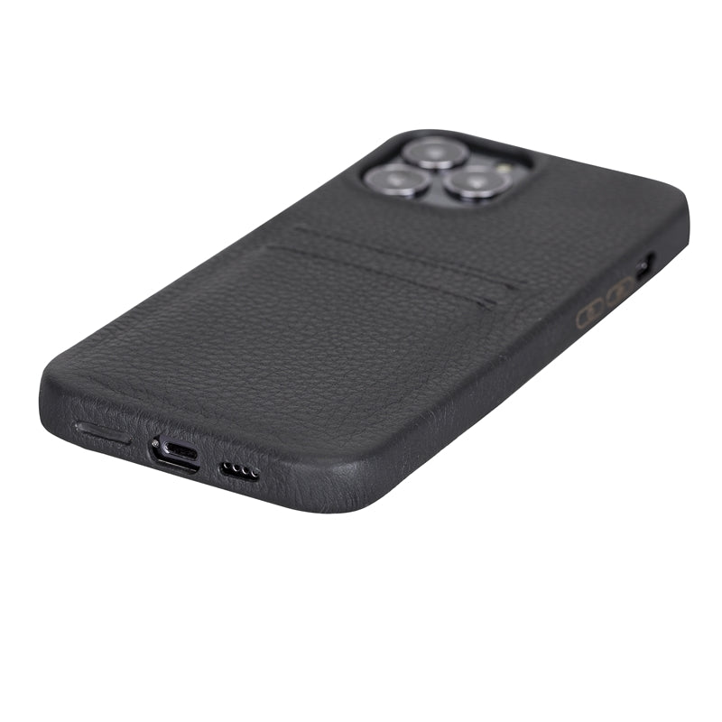 iPhone 13 Pro Black Leather Snap-On Case with Card Holder - Hardiston - 5