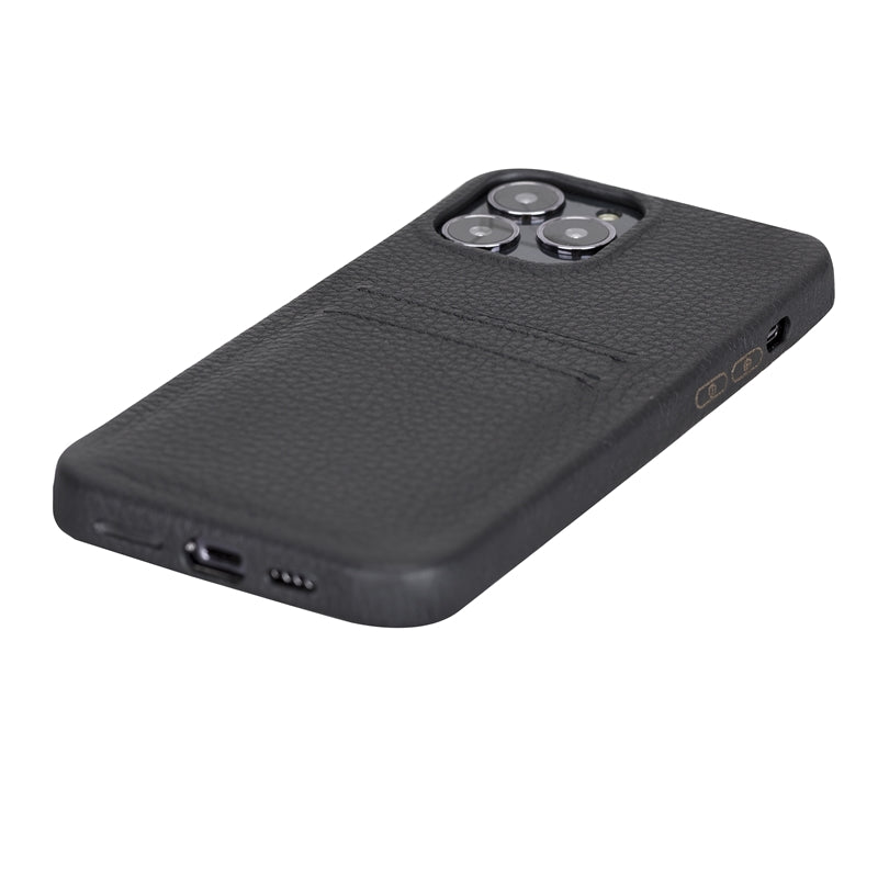 iPhone 13 Pro Black Leather Snap-On Case with Card Holder - Hardiston - 6
