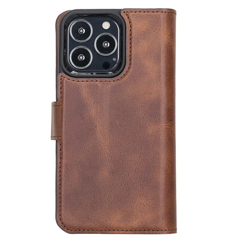 iPhone 13 Pro Brown Leather Detachable Dual 2-in-1 Wallet Case with Card Holder and MagSafe - Hardiston - 6