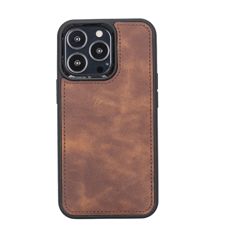 HR Wireless MagSafe Compatible Leather Case with Magnetic Bifold Wallet for iPhone 14 Plus - Brown