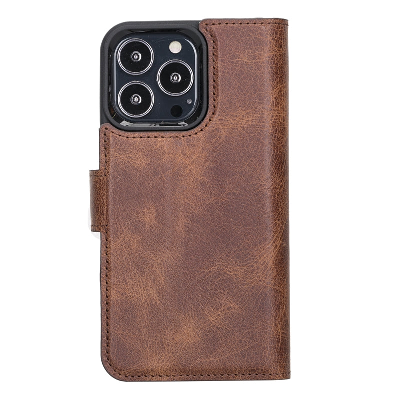 iPhone 13 Pro Brown Leather Detachable 2-in-1 Wallet Case with Card Holder and MagSafe - Hardiston - 4