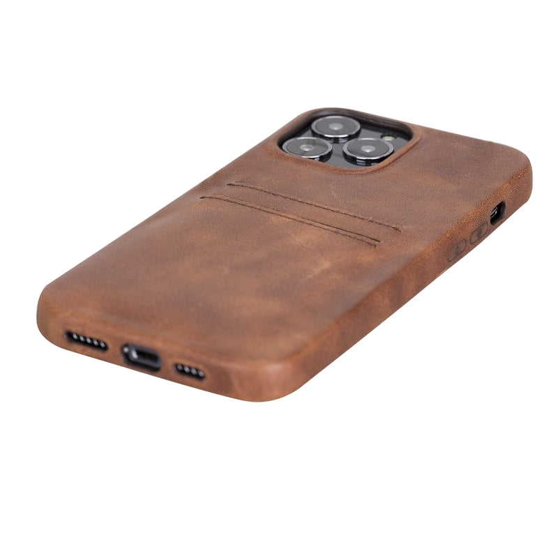 iPhone 13 Pro Brown Leather Snap-On Case with Card Holder - Hardiston - 6