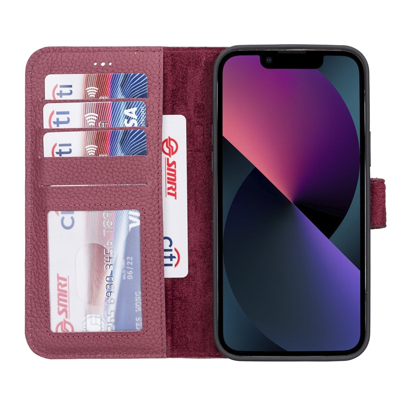 iPhone 13 Pro Burgundy Leather Detachable 2-in-1 Wallet Case with Card Holder and MagSafe - Hardiston - 1