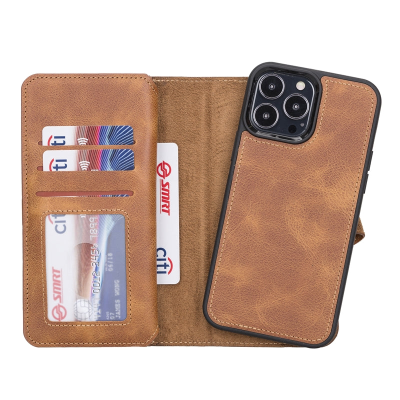 iPhone 13 Pro Max Amber Leather Detachable Dual 2-in-1 Wallet Case with Card Holder and MagSafe - Hardiston - 4