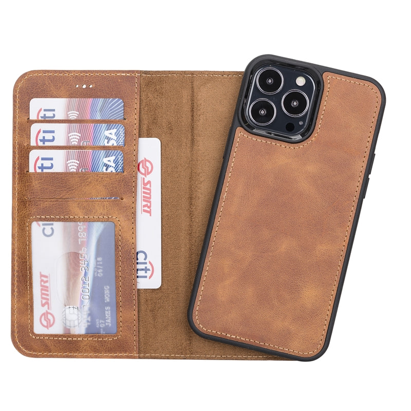 iPhone 13 Pro Max Amber Leather Detachable 2-in-1 Wallet Case with Card Holder and MagSafe - Hardiston - 2