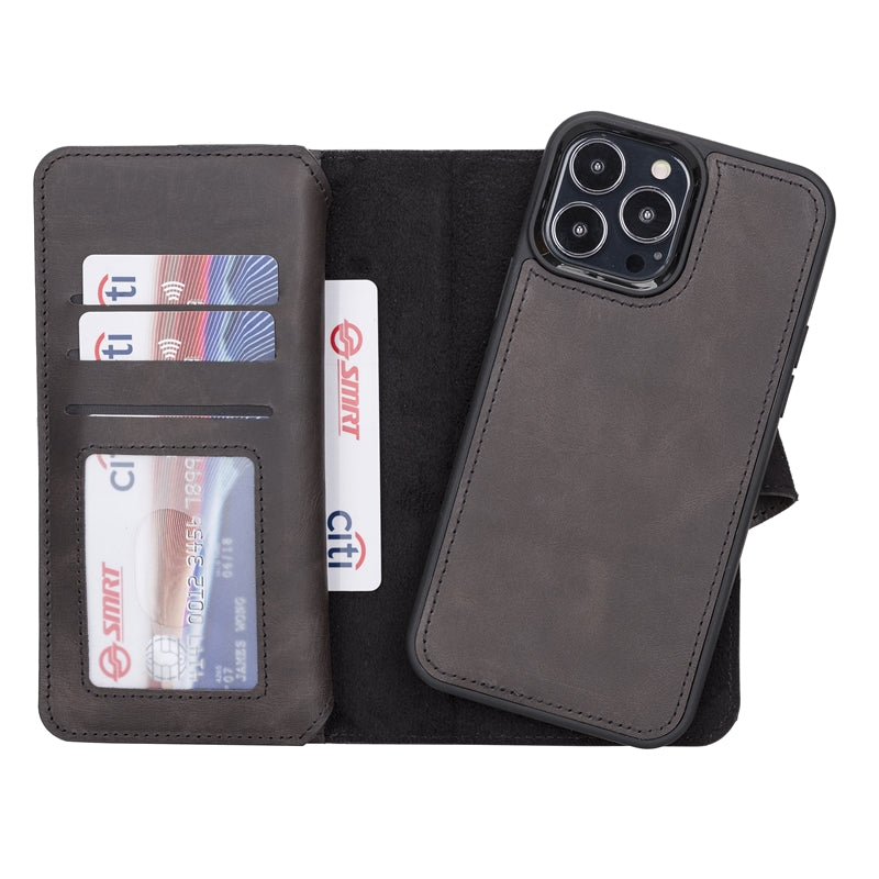 iPhone 13 Pro Max Black Leather Detachable Dual 2-in-1 Wallet Case with Card Holder and MagSafe - Hardiston - 4