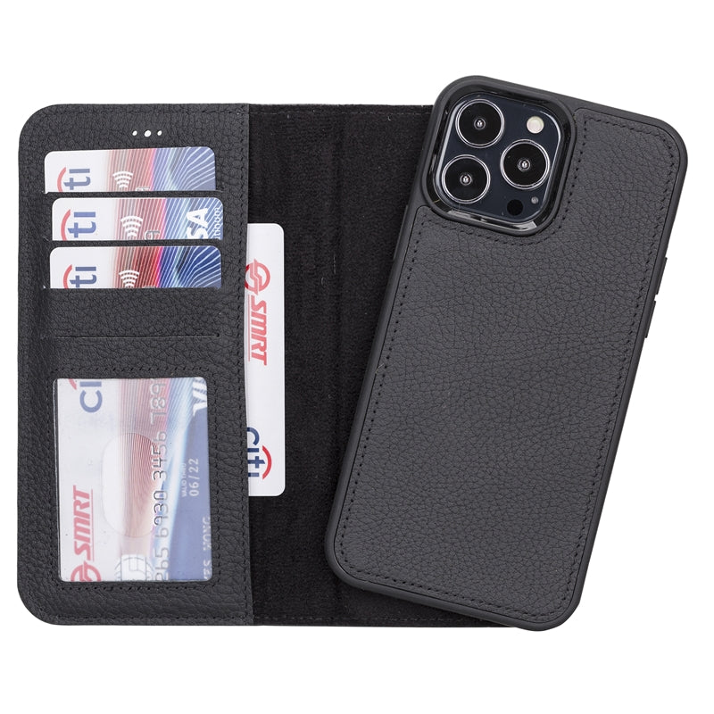 iPhone 13 Pro Max Black Leather Detachable 2-in-1 Wallet Case with Card Holder and MagSafe - Hardiston - 2