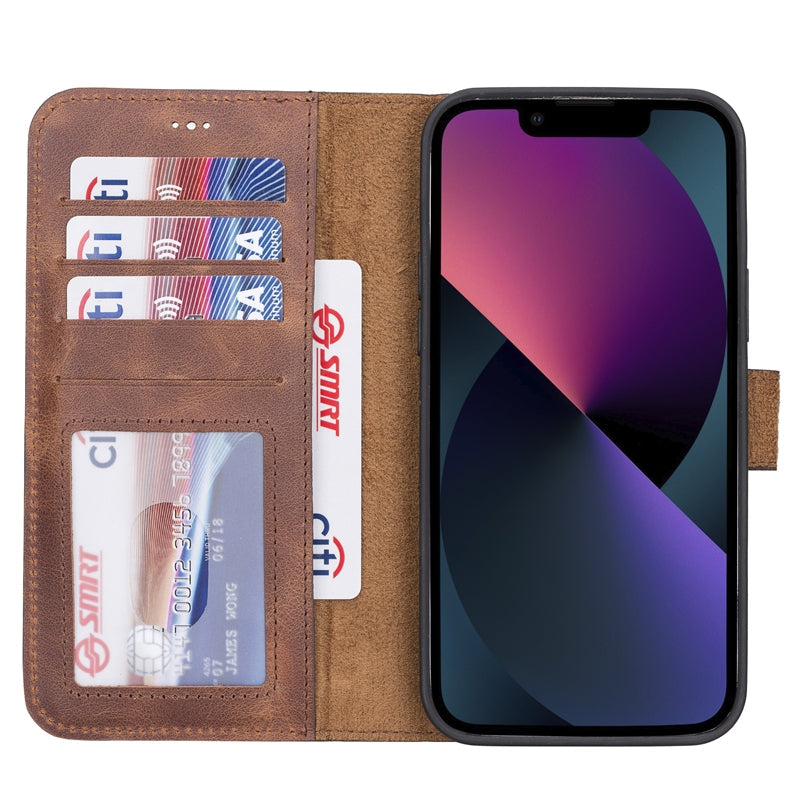 iPhone 13 Pro Max Brown Leather Detachable 2-in-1 Wallet Case with Card Holder and MagSafe - Hardiston - 1