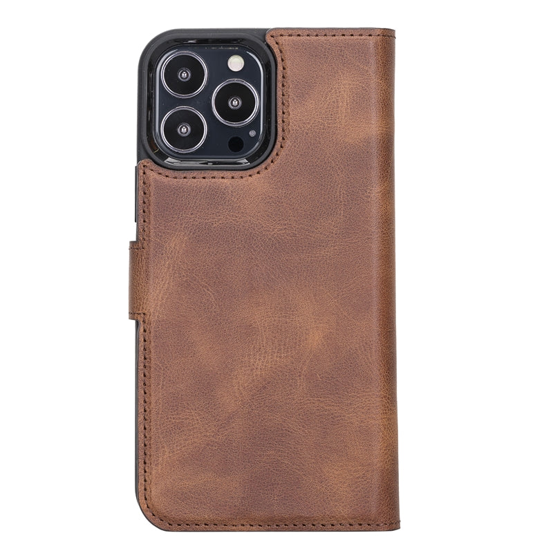 iPhone 13 Pro Max Brown Leather Detachable 2-in-1 Wallet Case with Card Holder and MagSafe - Hardiston - 4