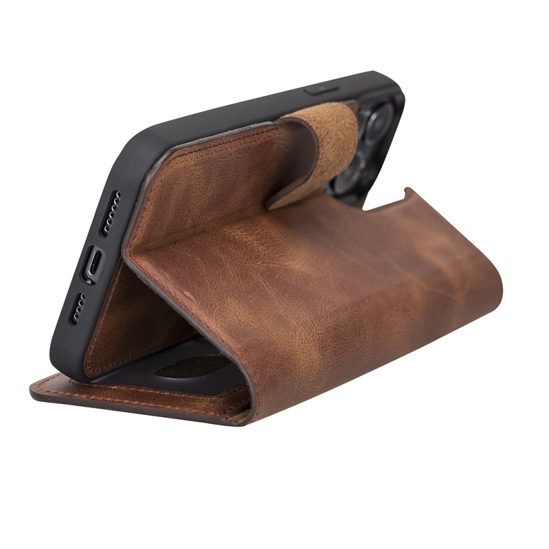 iPhone 13 Pro Max Brown Leather Detachable 2-in-1 Wallet Case with Card Holder and MagSafe - Hardiston - 7