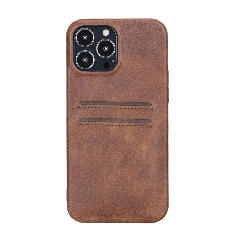 iPhone 13 Pro Max Brown Leather Snap-On Case with Card Holder - Hardiston - 2