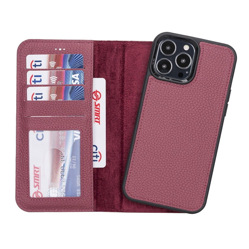 iPhone 13 Pro Max Burgundy Leather Detachable 2-in-1 Wallet Case with Card Holder and MagSafe - Hardiston - 2