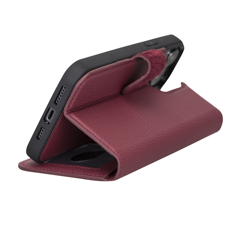iPhone 13 Pro Max Burgundy Leather Detachable 2-in-1 Wallet Case with Card Holder and MagSafe - Hardiston - 7