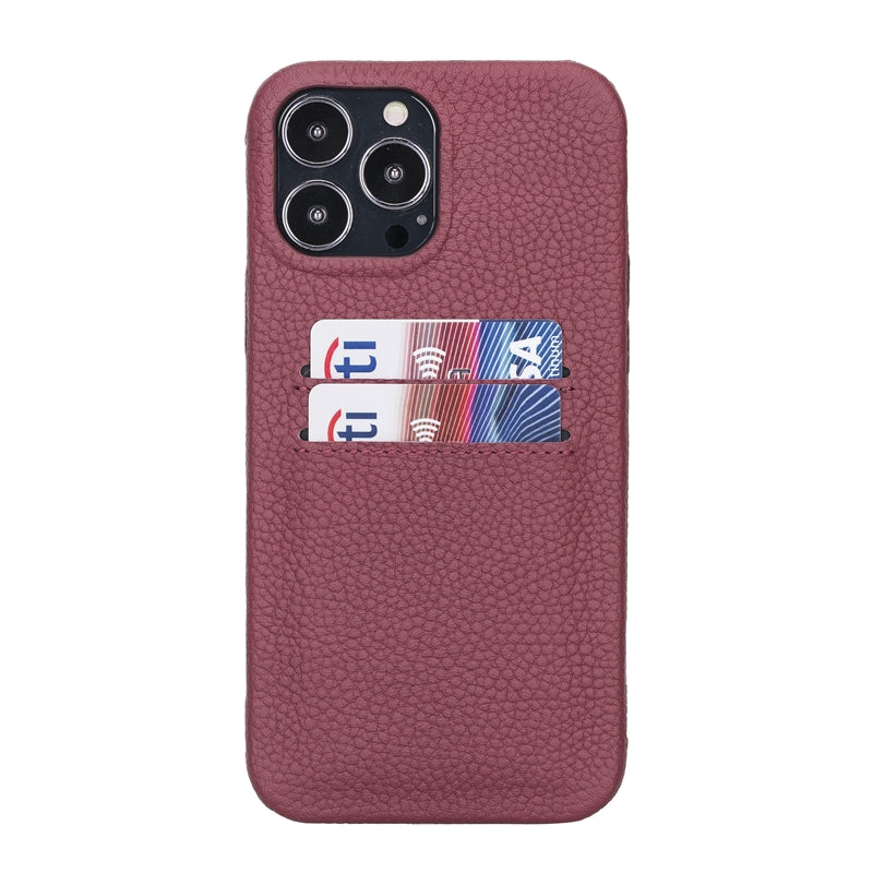 iPhone 13 Pro Max Burgundy Leather Snap-On Case with Card Holder - Hardiston - 1