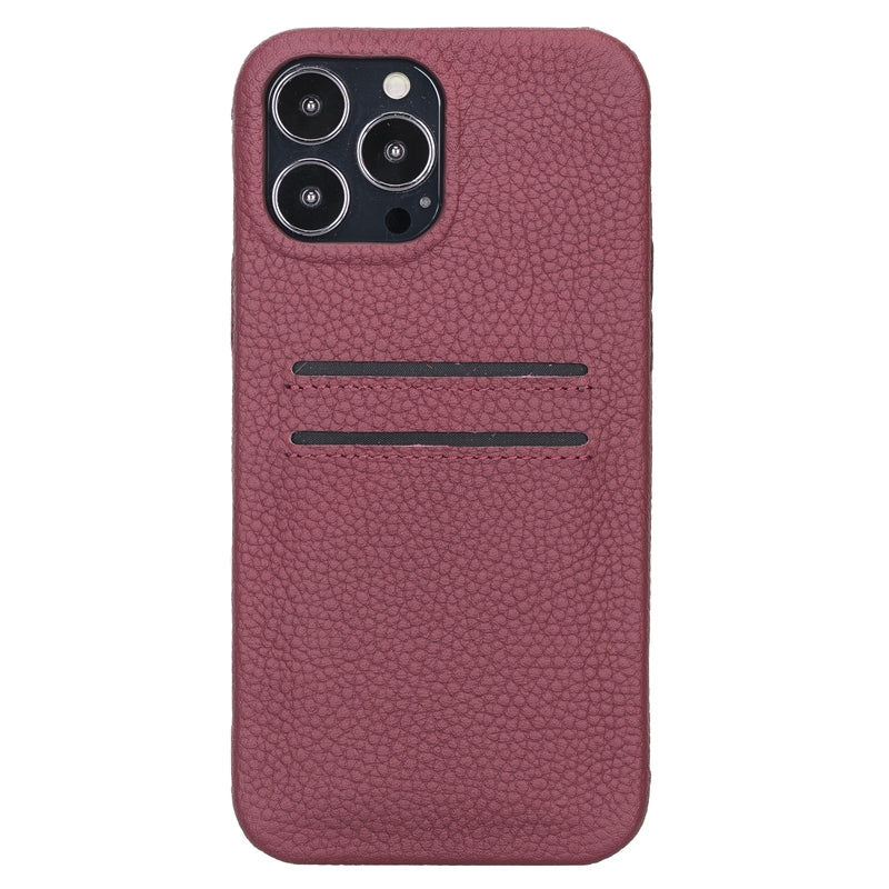 iPhone 13 Pro Max Burgundy Leather Snap-On Case with Card Holder - Hardiston - 2